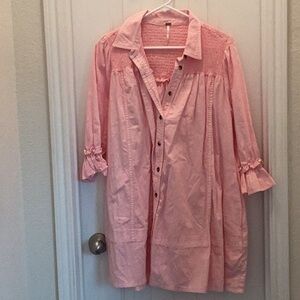 Pink Button-Up Tunic with Ruffle Sleeves